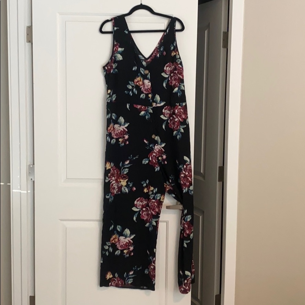 Black flower print jumpsuit
